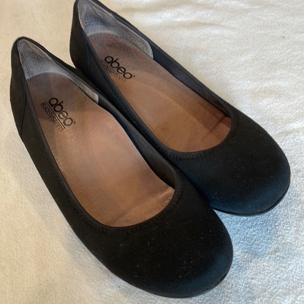 Abeo tangier slip on flat ballet shoe black leather comfort shoe